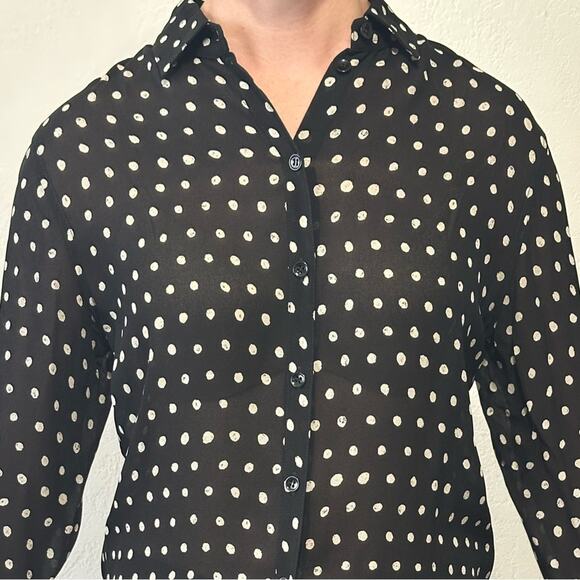 Saint Laurent Classic Crepe Polka Dot Top size FR 36 Long Sleeve tie Accents - Picture 6 of 13